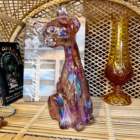 Fenton Other - Vintage Fenton Pink Iridescent Carnival Glass Winking Alley Cat
